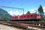 SBB 11666 zieht ein nicht ganz gefüllter KLV bei Frutigen am 30 Juni 2014.