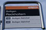 (260'039) - RBS-Haltestellenschild - Bolligen, Reckholtern - am 3.