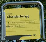 (251'406) - STI-Haltestellenschild - Einigen, Chanderbrgg - am 12.