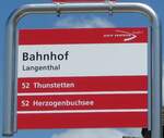 (252'842) - aare seeland mobil-Haltestellenschild - Langenthal, Bahnhof - am 20. Juli 2023