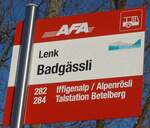 (200'205) - AFA-Haltestellenschild - Lenk, Badgssli - am 25.