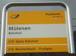 (138'433) - PostAuto-Haltestellenschild - Mlenen, Bahnhof - am 6.