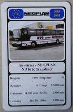 (280'035) - Quartett-Spielkarte mit Auwrter - NEOPLAN N 316 K Transliner von 1990 am 7.