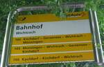 (161'575) - PostAuto-Haltestellenschild - Wichtrach, Bahnhof - am 30.