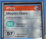 (202'314) - tpg-Haltestellenschild - Meyrin, Meyrin-Gare - am 11. Mrz 2019