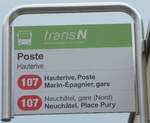 (203'627) - transN-Haltestellenschild - Hauterive, Poste - am 13.