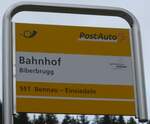 (199'816) - PostAuto-Haltestellenschild - Biberbrugg, Bahnhof - am 8.