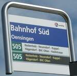 (255'665) - A-welle-Haltestellenschild - Oensingen, Bahnhof Sd - am 28.