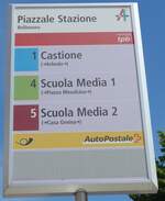 (180'546) - tpb/PostAuto-Haltestellenschild - Bellinzona, Piazzale Stazione - am 23.