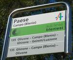 (174'674) - autolinee bleniesi-Haltestellenschild - Campo (Blenio), Paese - am 10. September 2016