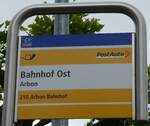 (235'767) - PostAuto-Haltestellenschild - Arbon, Bahnhof Ost - am 21.