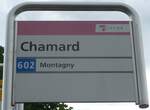 (173'028) - travys-Haltestellenschild - Montagny, Chamard - am 15.