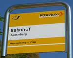 (198'261) - PostAuto-Haltestellenschild - Ausserberg, Bahnhof - am 14.