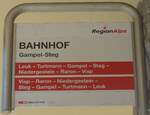 (196'061) - RegionAlps/SBB CFF FFS/TMR-Haltestellenschild - Gampel-Steg, Bahnhof - am 19.