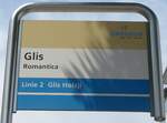 (181'335) - ORtSBUS-Haltestellenschild Glis, Romantica - am 24. Juni 2017