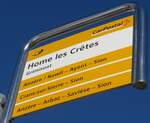 (158'056) - PostAuto-Haltestellenschild - Grimisuat, Home les Crtes - am 1.