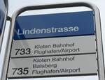 (176'281) - ZVV-Haltestellenschild - Kloten, Lindenstrasse - am 23. Oktober 2016