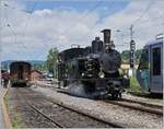 50 Jahre Blonay-Chamby: die Brüningbahn Gastlok (Ballenberg Dampfban / BDB) G 3/4 208 rangiert in Blonay.
20. Mai 2018
