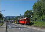 Der RhB ABe 4/4 35 der Blonay-Chamby Bahn mit den beiden RhB BC2 N° 121 und As2 N°2 als Riviera Belle Epoque Express auf der Rückfahrt von Vevey nach von Chaulin und verlässt den Bahnhof von Vevey bei der Freie Fahrt zeigenden Hippschen Wendescheibe.

28. Juli 2024