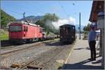 Links im Bild die abgestelle MOB (ex CEV) HGem 2/2 2501 und rechts im Bild die BFD HG 3&4 N� 3 der Blonay Chamby Bahn bei der Ankunft in Blonay. 
12. Sept. 2026 