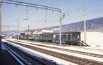 Von der anderen Seite gesehen die 4 Altbauwagen in Les Verri�res, n�mlich AB 4107, AB 4133, AB 4120 und AB 4115.
