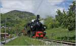 Nostalgie & Vapeur 2021 (Pfingstfestival) Die Blonay-Chamby Bahn G 2x 2/2 105 ex (SEG) verlässt Cornaux mit einen Personenzug von Blonay nach Chaulin.
