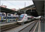 Der zurzeit schnellste Zug der Welt: Weltrokort TGV (574.5 km/h 357.18 mph) in Lausanne.