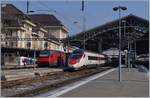 Ein SBB ETR 610 erreicht als EC 39 auf der Fahrt von Genève nach Milano den Bahnhof von Lausanne.