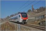  Fernverkehr  auf der Train de Vignes Strecke: der für den Fernverkehr beschaffte SBB Flirt3 RABe 523 503  Mouette  (RABe 94 85 0 523 503-6 CH-SBB) ist als S7 auf der Train de Vignes Strecke zwischen Puidoux und Vevey unterwegs. 

15. Februar 2023