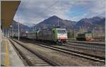 Die BLS Re 486 503 steht mit einer beladenen RoLa in Domodossola.