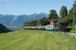 Die schwarze GDe 4/4 mit dem  Classic Golden Pass Express  bei Les Avants.
17.08.2009