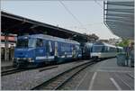 Die MOB Ge 4/4 8001 mit dem Golden Pass Express 4064 nach Interlaken Ost und daneben steht der Steuerwagen des mit dem ABe 4/4 9302  Alpina  in Montreux angekommen Zuges.

24. August 2023