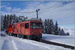 Die MOB HGe 2/2 2501 mit der Xrot 464 verl�sst nach getaner Arbeit Les Pleiades in Richtung Blonay. 
29. Jan. 2026
