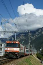 Rhb Ge 4/4 III mit Glacier Express 906/908 von Zermatt nach St. Moritz.
14.09.2009
