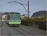 Der TPC Beh 4/8 592 ist kurz nach der Haltestelle Aigle Place du Marché ASD auf dem Weg nach Les Diablerets.