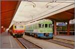 In Maribor warten der 614 111 als Regionalzug und der 711 001 der als  Zeleni vlack / Grüner Zug  nach Ljubljana fahren wird, auf ihren nächsten Einsatz.

Analogbild vom 30. März 1995

